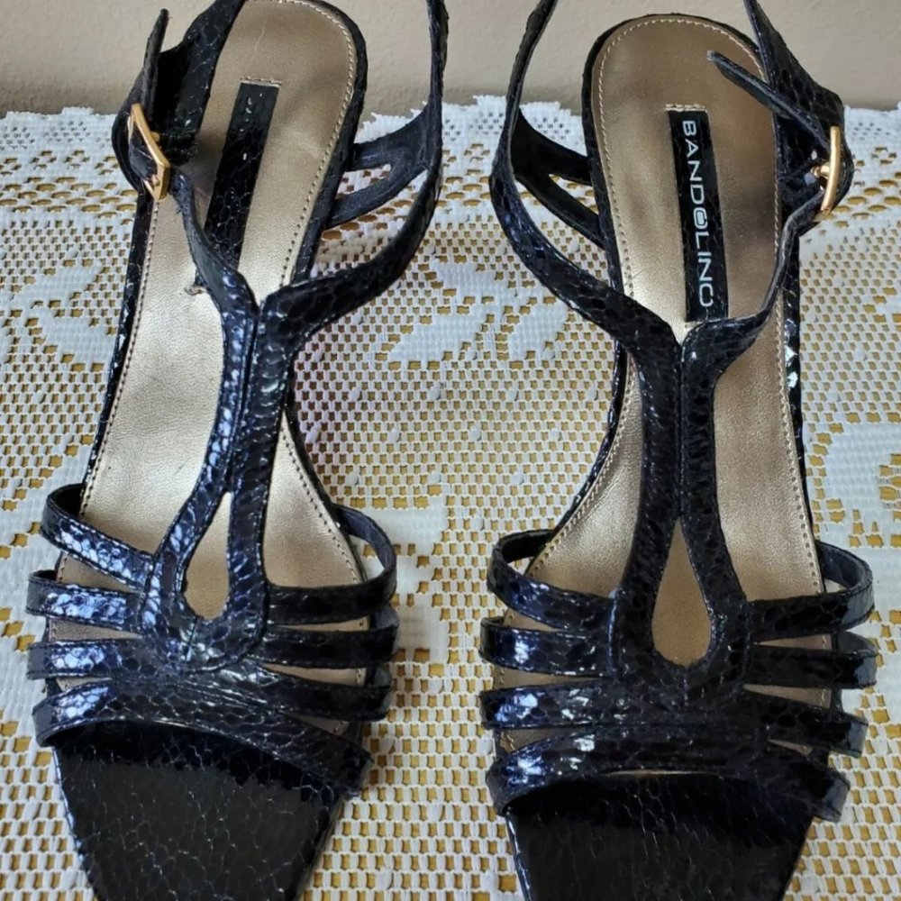 Black Patient Animal Print Strappy Heels